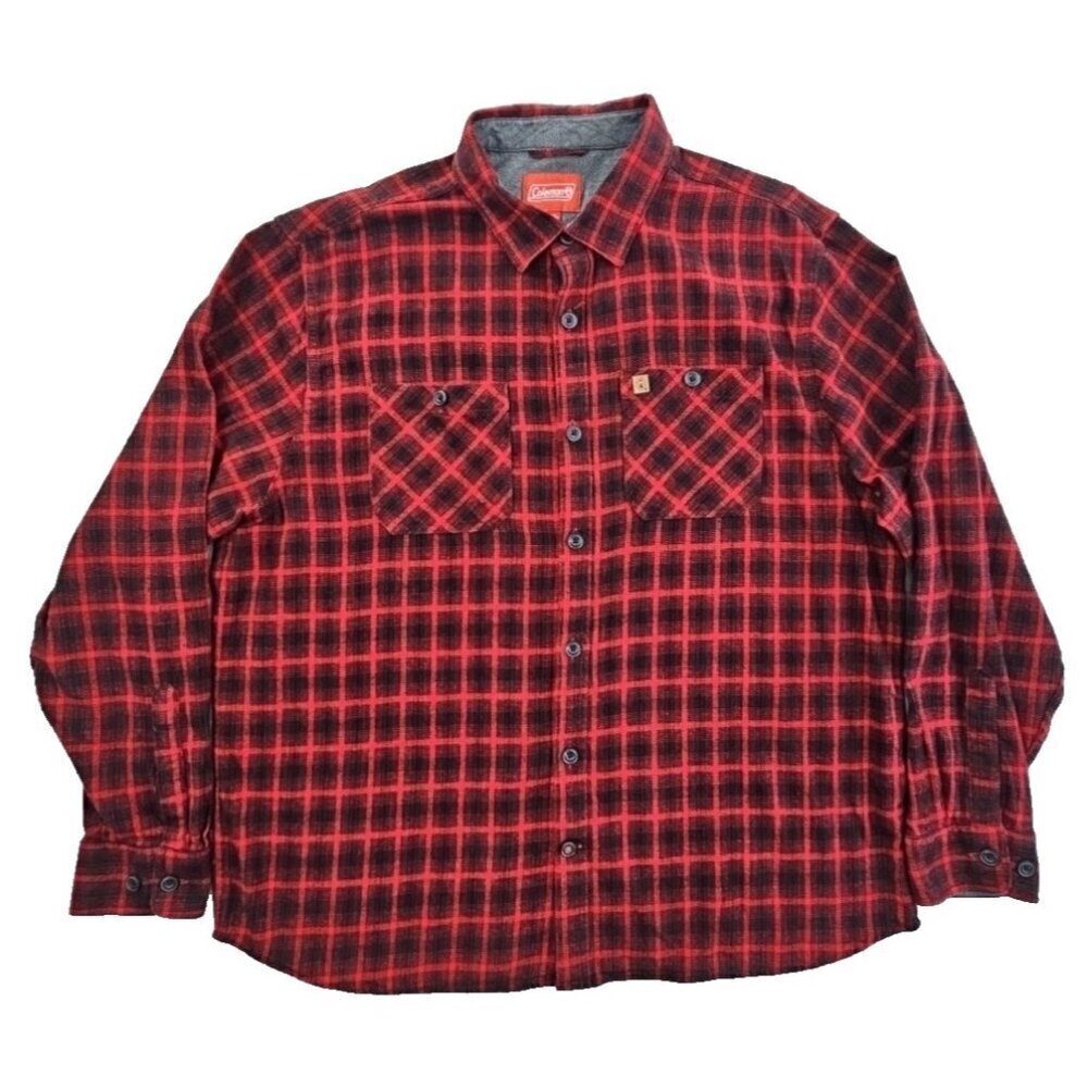 Coleman Midweight Flannel Shirt Men's‎ XXL Red Black Plaid EUC LN Long Sleeves